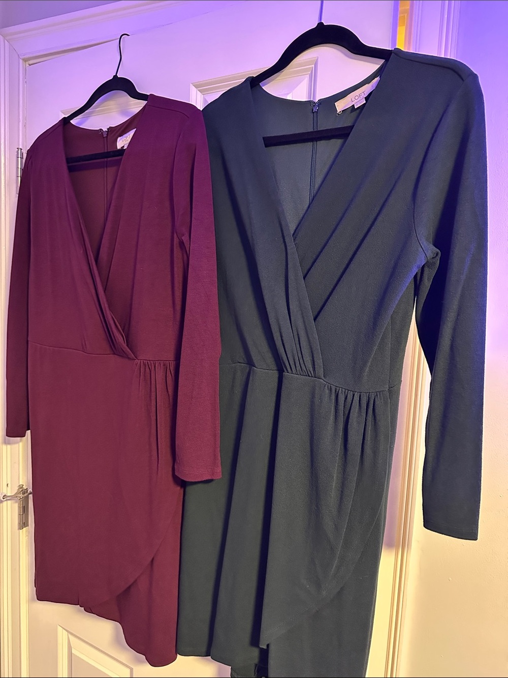 2 for $20 Deal! LOFT Long Sleeve Wrap Dress in Burgundy and Deep Teal